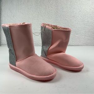 Harper Canyon Girls Pink Silver Pull On Faux Fur Lined Boots 13 M New Scuff 7143